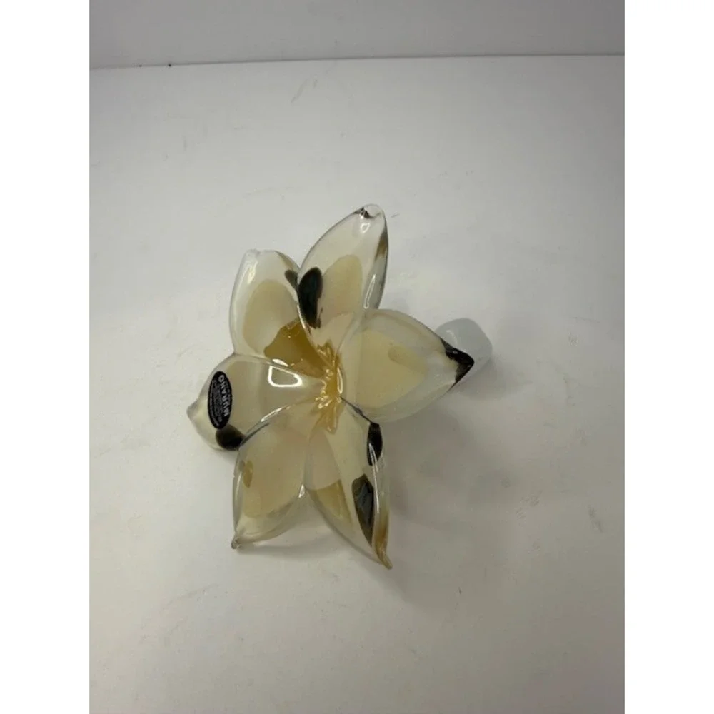 Murano Glass Lilly shaped flower curved stem paper weight White Italy Glass - Picture 3 of 7